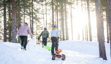 Talvinen maisema ja lapsia